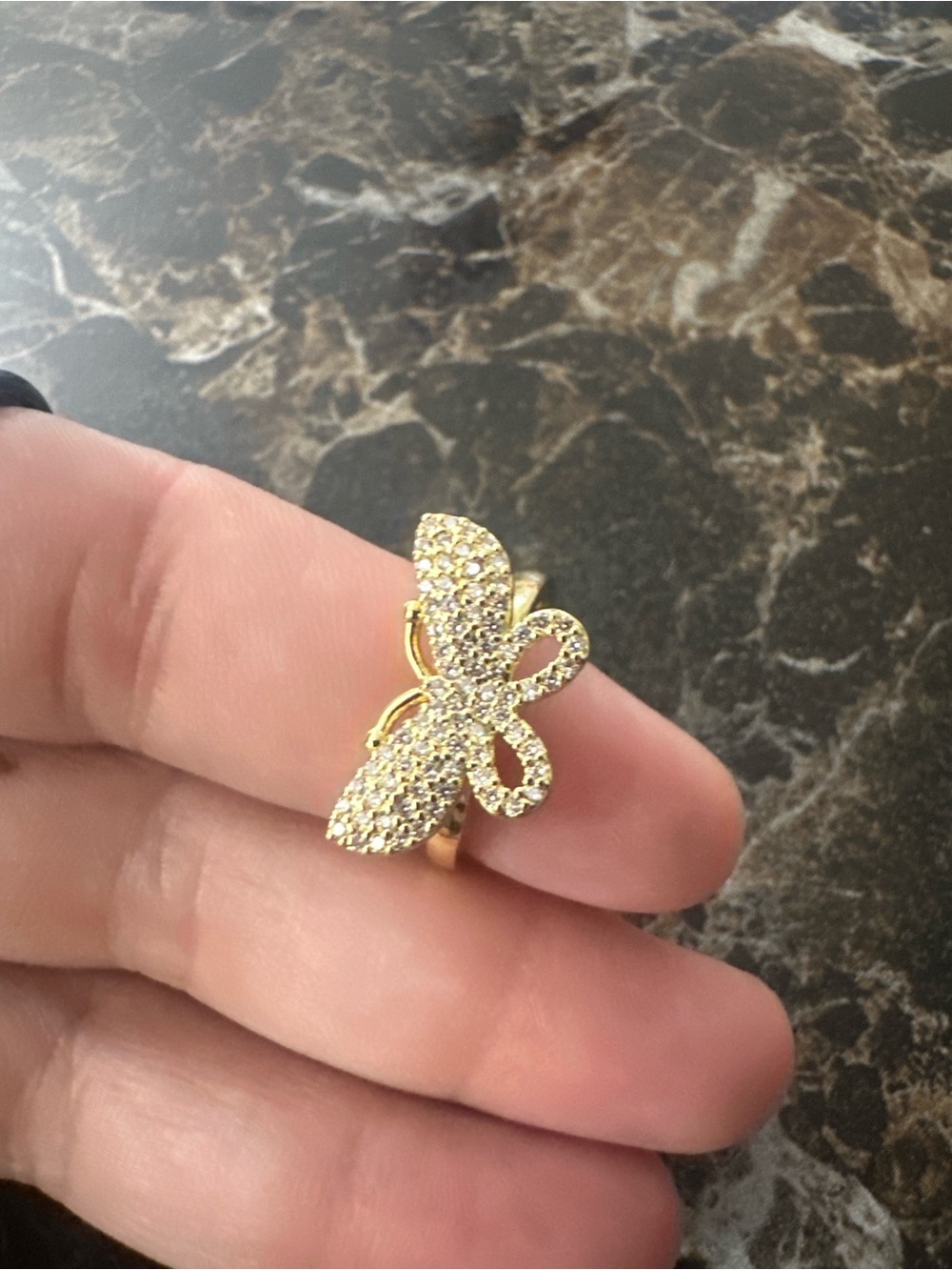Gold Butterfly Ring with Clear Crystal Accents